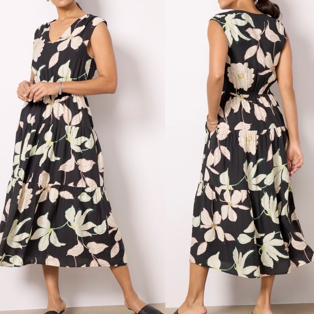 Evereve Georgia Dark Floral Midi Dress Black Small